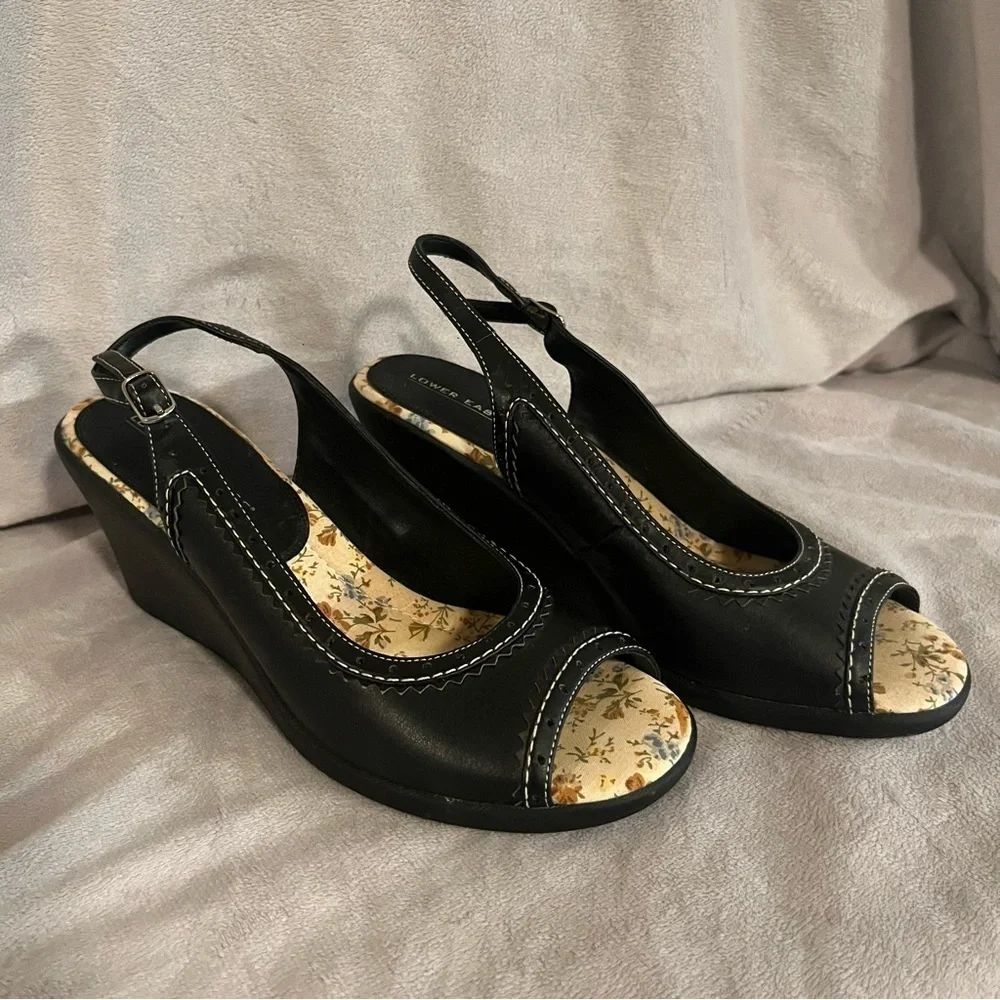 Lower East side peep toe wedges with floral footbed size 7.5